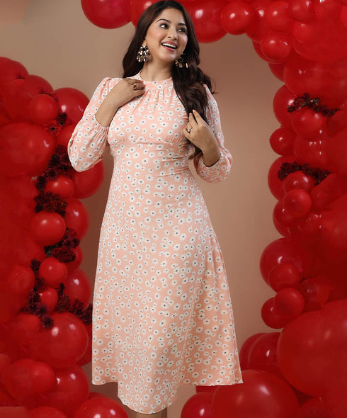 Neck Band Detailed Printed Dress